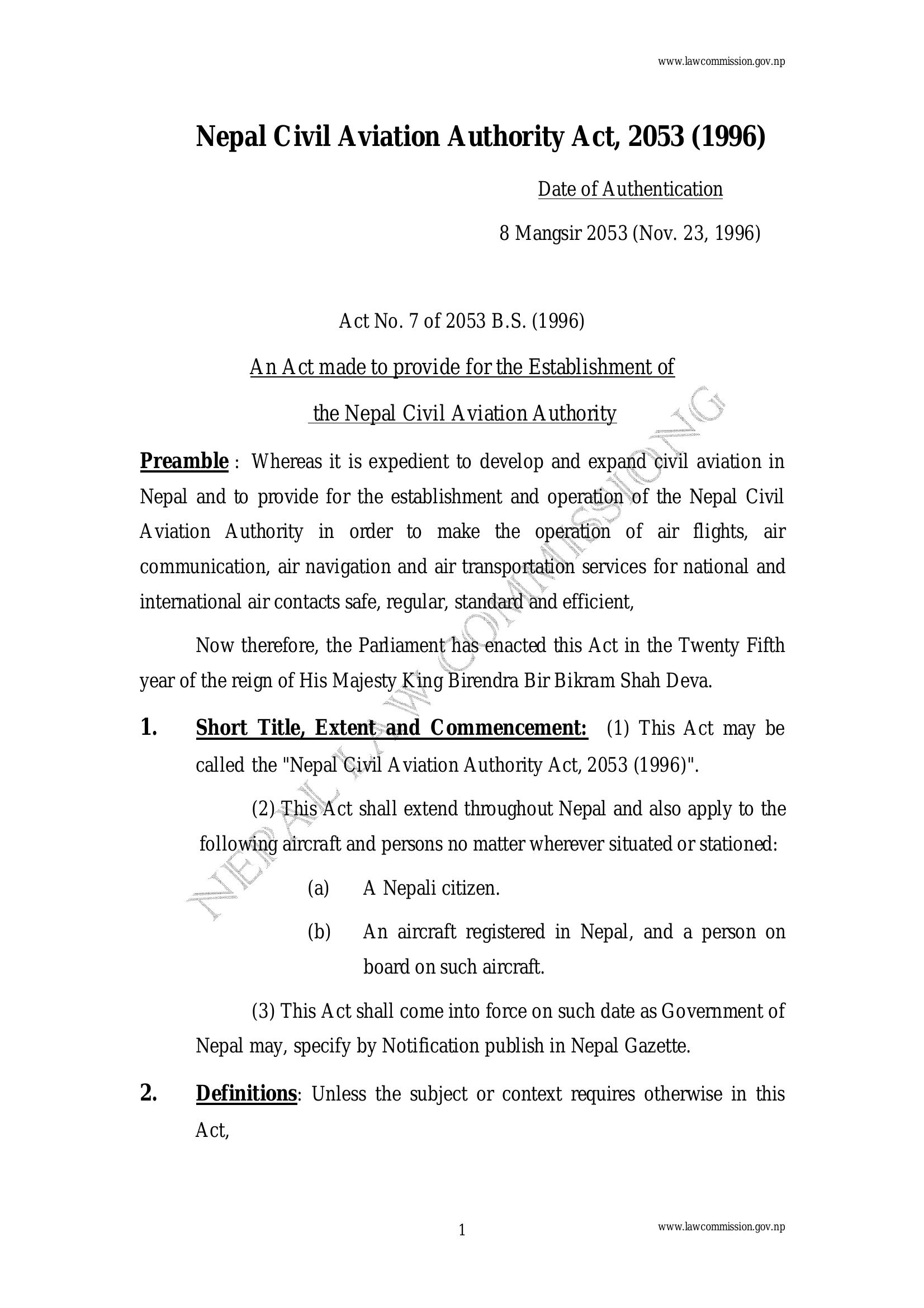 Nepal Civil Aviation Authority Act Resources