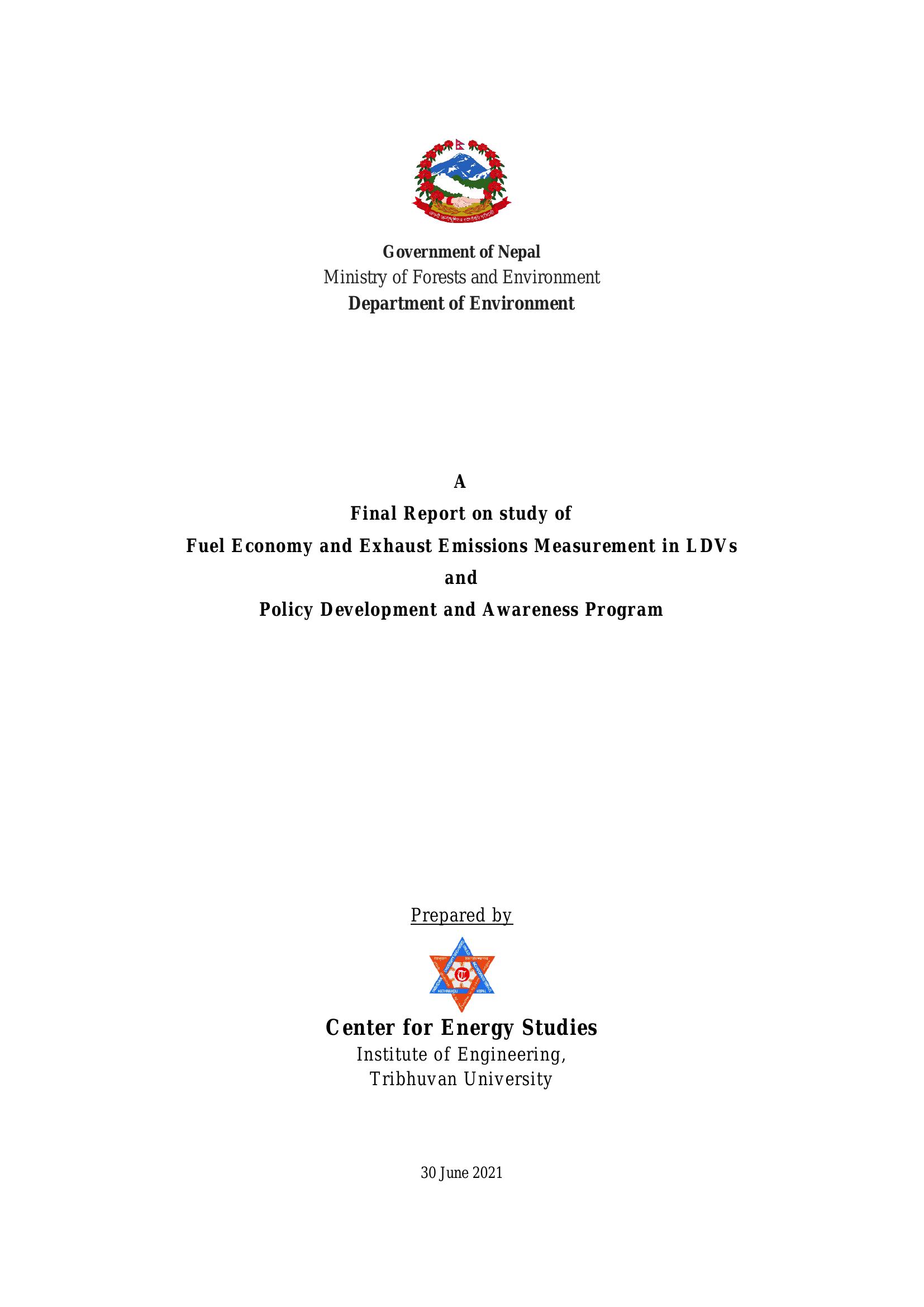 A FINAL REPORT ON STUDY OF FUEL ECONOMY AND EXHAUST EMISSIONS