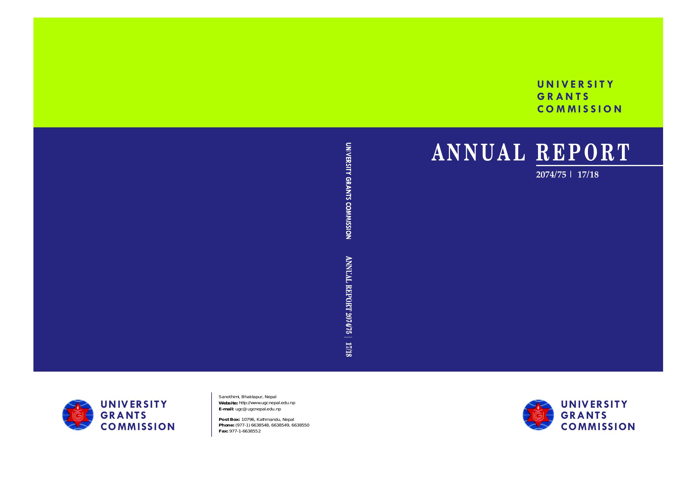 UNIVERSITY GRANTS COMMISSION : ANNUAL REPORT 2074/75 (2017/18)| Resources